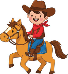 Cute cartoon cowboy boy riding a horse
