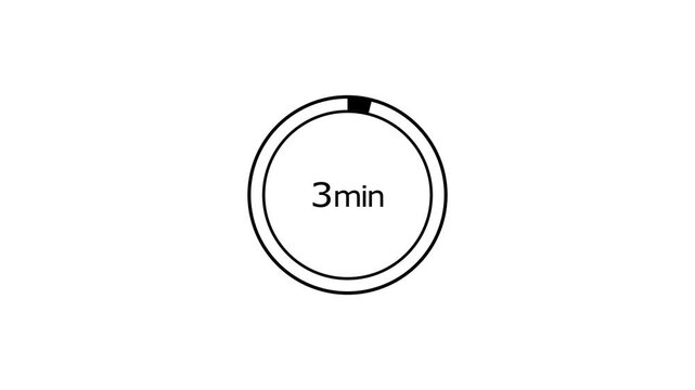 3 minute countdown clock icon, a dynamic circle and 3 minute clock loading icon animation. black background and creating a stunning 4k video.	
