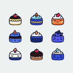 Cute Pastry Cartoon Cupcake Icons