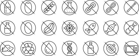 Collection of prohibition signs for allergens and restrictions forbidden restricted