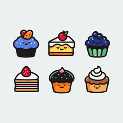 Cute Cupcake Cartoon Vector Set