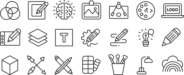 Fototapeta premium Creative design and art tools icons in a grid creativity drawing