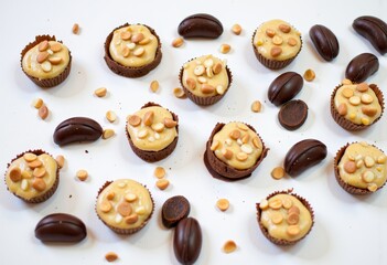 Assorted Mini Dessert Arrangement Featuring Creamy Cupcakes and Chocolate Treats on a Clean White Background for a Tempting Visual Delight