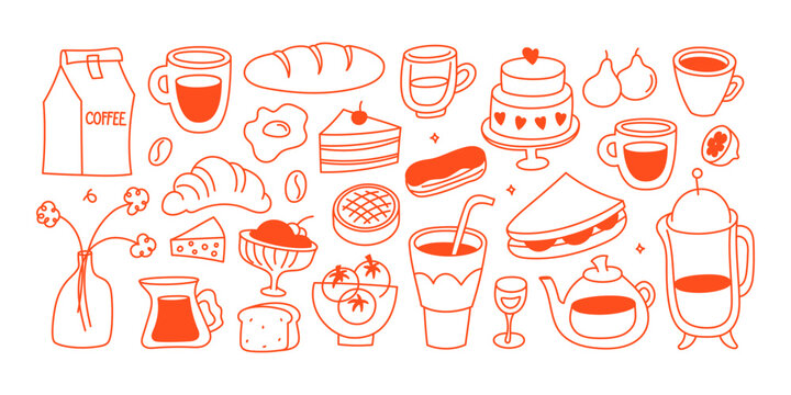 Vector hand drawn graphics for advertising, branding, posters and banners, funny cartoon illustrations, prints and stickers, brunch cafe , bakery concepts, specialty coffee shops  menu elements