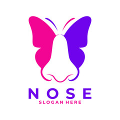 Nose care logo design vector. Beauty nose logo with butterfly vector combinations. Nose clinic logo design