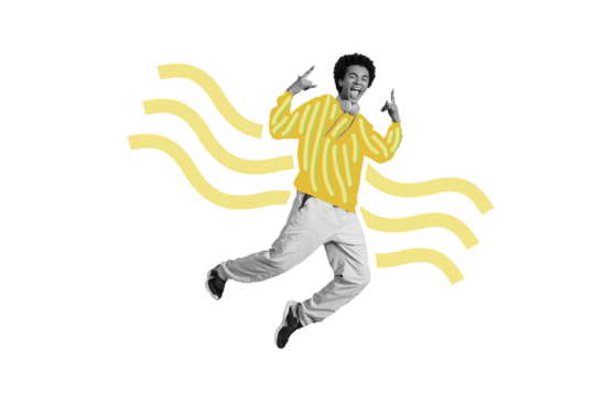 Composite trend artwork sketch image photo collage of silhouette young guy carefree dance fly style headphones listen music rock gesture