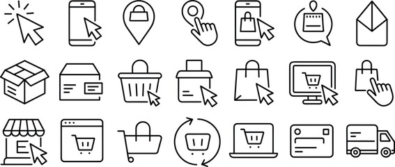 Online Shopping and E-commerce Icons Set Digital Retail and Delivery Symbols illustration