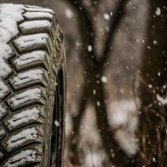 Close-up of the tire structure during a cold winter.