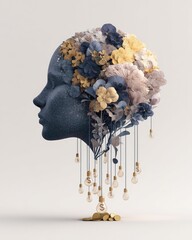 Minimal Silhouette of Human Head with Floral Decoration
