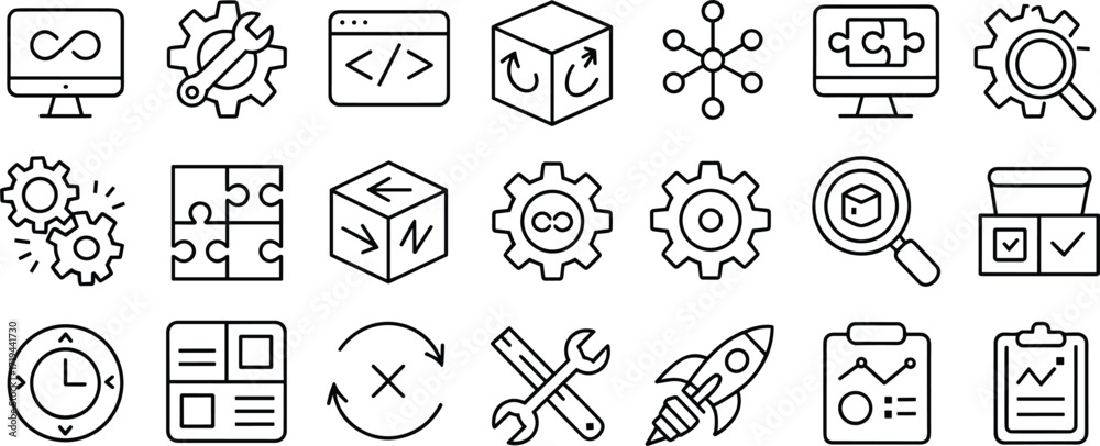 Wall mural technology and development icons vector set keywords: technology, development, programming