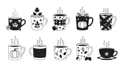 Cozy autumn hot drinks collection cozy autumn hot drinks collection featuring coffee tea and cocoa in festive mugs silhouette