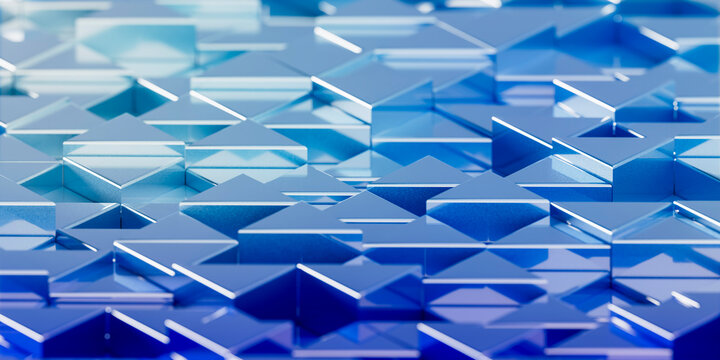 Reflective blue 3d geometric triangle pattern background