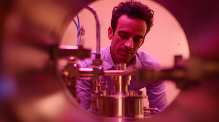 Scientist working with precision equipment in a laboratory setting