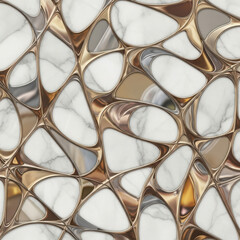 Abstract organic shapes with marble texture and metallic veins