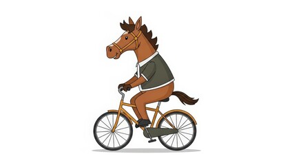 Fototapeta premium A cartoon horse wearing a shirt and riding a bicycle.