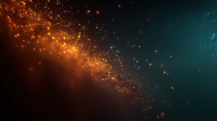 Abstract background with glowing particles in shades of orange and teal for graphic designs