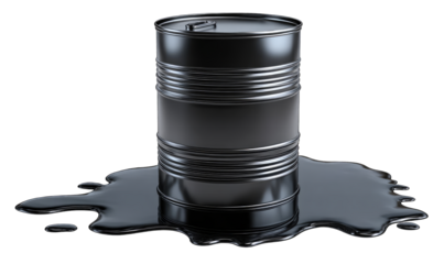 Dark metallic oil barrel, leaking black liquid