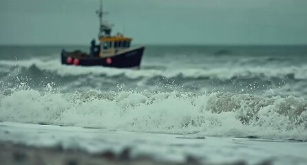 Naklejka premium Fishing Boat Battling Rough Seas.