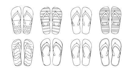 Collection of outline flip flop styles for summer beach footwear designs silhouette