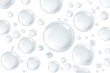 Abstract pattern of translucent white circles, resembling bubbles or droplets, on black background