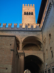 Historic Italian Landmark: Bologna's Iconic Medieval Palace Re Enzo and Tower - Bologna, Italy