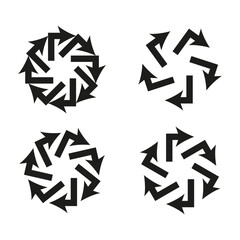 Recycle arrow icons. Circular refresh symbols. Black gray design. Vector motion elements.