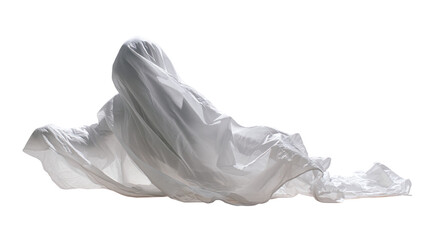 Ghostly spirit figure with floating sheet-like form, translucent effect, isolated on transparent background 