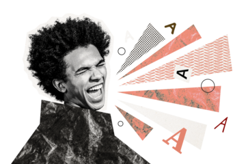 Composite trend artwork 3D sketch image collage of monochrome silhouette young guy african race open mouth scream smile emoji face