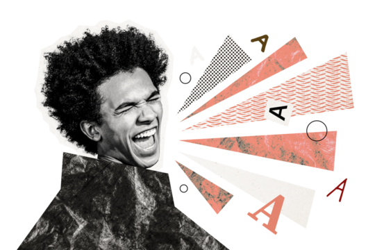 Composite trend artwork 3D sketch image collage of monochrome silhouette young guy african race open mouth scream smile emoji face