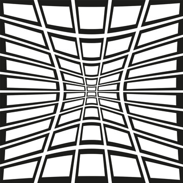 Abstract concave pattern. Geometric grid design. Black white vector. Optical illusion illustration.