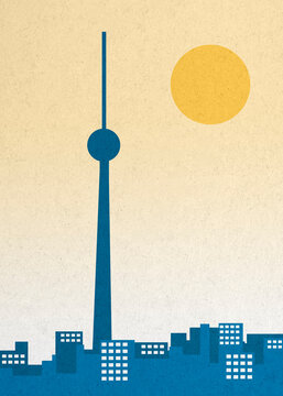 Berlin skyline with TV tower and sun in minimalist illustration