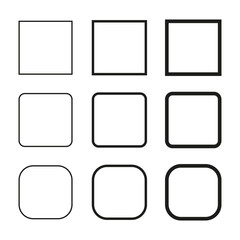 Rounded square frames. Smooth corner shapes. Minimalist simple borders. Vector clean illustration.