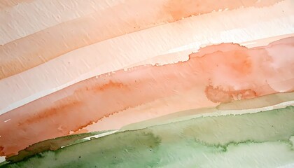 Abstract Watercolor Painting with Orange and Green Stripes on Textured Paper