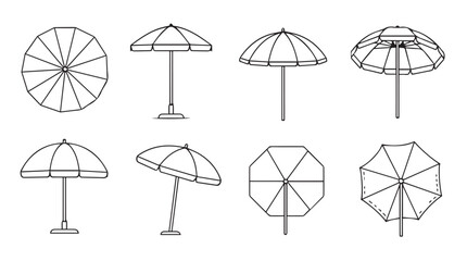 Obraz premium Collection of hand drawn beach umbrellas in various open and closed poses artistic sketch silhouette