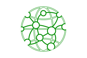 Obraz premium Green abstract network diagram with nodes and connections on a globe, isolated on transparent background