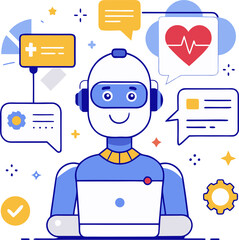 Artificial Intelligence Chatbot Collecting Customer Feedback &ndash; Flat Vector Illustration for Survey, Review, and User Experience Concept