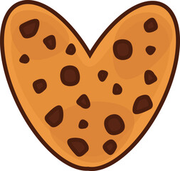 Delicious heart-shaped chocolate chip cookie isolated on white background, vector illustration