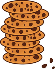 Delicious chocolate chip cookie with a bite,  isolated on white background, vector illustration