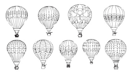 Vintage hot air balloons set retro aviation travel adventure sky transportation silhouette © Pias