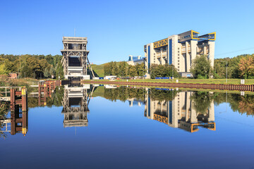 The old and the new ship lift in Niederfinow at the Havel-Oder canal