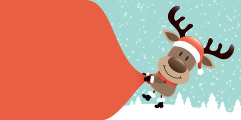 Rentier Zieht Sack R&uuml;ckw&auml;rts Wald T&uuml;rkis