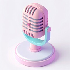 Stylish pastel pink and blue retro microphone, an iconic piece for podcasts, radio broadcasts, and vocal recordings, embodying vintage charm for contemporary audio content