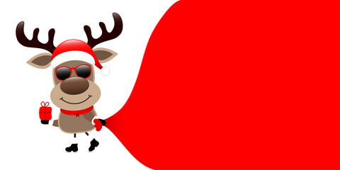 Rentier Sonnenbrille Zieht Sack Vorwärts Hintergrund Weiß