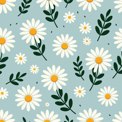 Seamless Daisy Floral Pattern – Fresh Spring Botanical Vector Background.