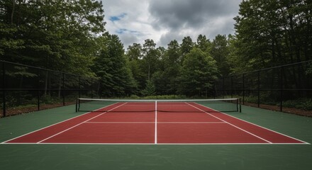 Fototapeta premium racket court with blue and white base in an empty yard