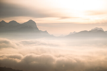 Dolomites Mountain Peaks Above the Clouds at Sunrise