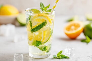 Fototapeta premium Refreshing lemonade with mint and citrus slices
