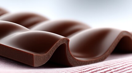 Delicious Dark Chocolate Bar Broken into Squares, Resting on a Striped White and Red Cloth
