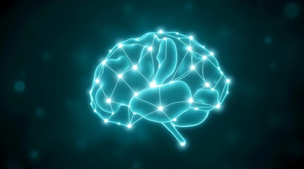 Obraz premium Human Brain: Neural Network Visualization - Teal Abstract Background.