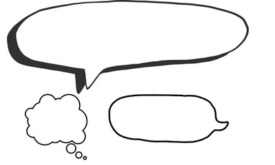 Three distinct empty speech and thought bubbles with black outlines on a white background, ready for text.